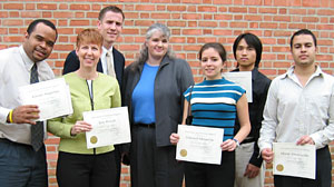 Civil Engineering Outstanding Students and Departmental Scholarship Recipients with Dr. Herman (middle), from left: Kimani Augustine, Jane Powell, Eric Writer, Deborah Meroniuc, Lan Vo, and Mutaz Abedalqader
